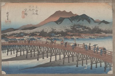 Nr. 55 "Kyoto: Den store Sanjo bro" Fra 53 stationer på Tokaido, ca. 1833 af Utagawa Hiroshige
