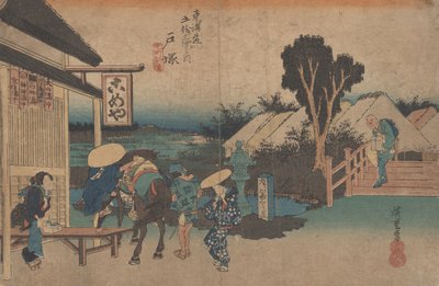 Nr. 6 "Totsuka motomachi Fork" Fra 53 stationer på Tokaido, ca.1833 af Utagawa Hiroshige