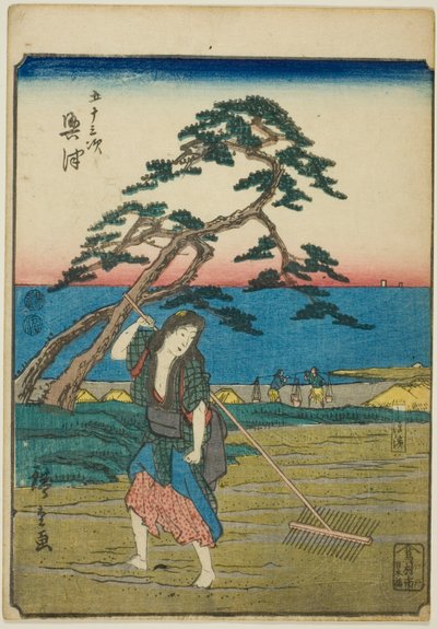 Okitsu, fra seriens "fifty-tre S tachi-lyd s "of te urbanity" (Goshuyama næste) ) af Utagawa Hiroshige