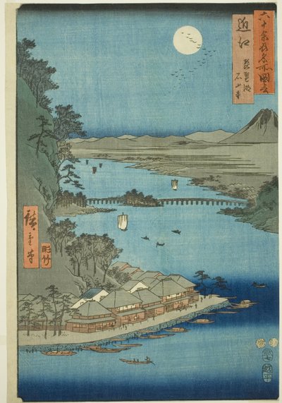 Omi Producer: Akebiwa og Ishiyama Tempe (Omi, Biwako Ishiyamadera), fra tv-serien Oh d P Lawinses af Utagawa Hiroshige