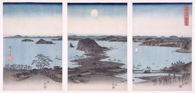 Panorama af udsigt over Kanazawa under fuldmåne, fra serien 