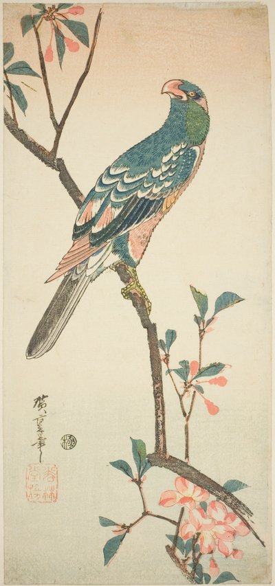 Papegøje på en blomstrende gren af Utagawa Hiroshige