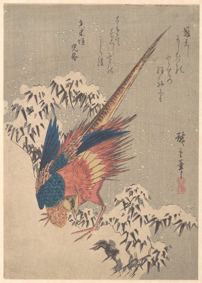 Fasan blandt snebelastede bambus på en bjergskråning af Utagawa Hiroshige