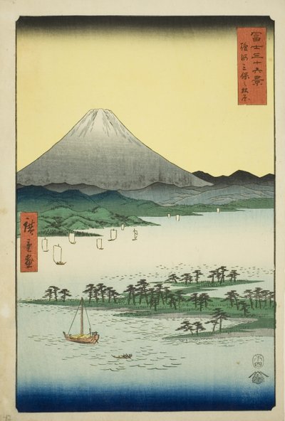 Pine Beach at Miho in Suruga Province (Suruga Miho no matsubara), from the series "Thirty-six Views of Mount Fuji (Fuji sanjurokkei)" af Utagawa Hiroshige