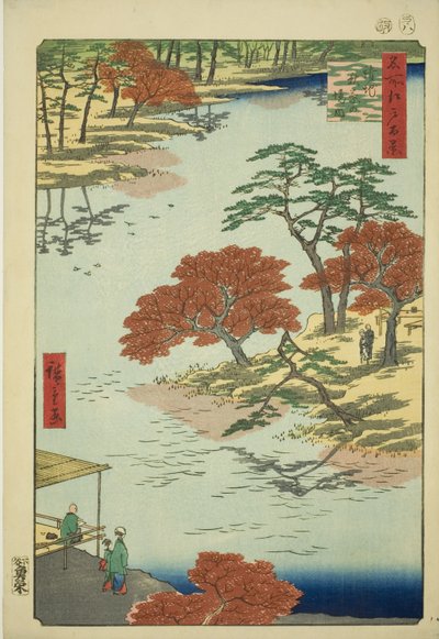 Precincts of Akiba Shline, på tidspunktet for modtagelse (område af Akiba på tidspunktet for modtagelse), fra seriens "Ridge dre d fa net views of Edo (Et hundrede berømte seværdigheder i Edo)" af Utagawa Hiroshige