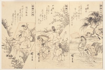 Forberedende skitser til Chofu Jewel-floden i Musashi; The Ide Jewel River, 1838-43 (blæk på papir) af Utagawa Hiroshige