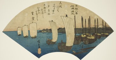 Returning Sails at Tsukudajima (Tsukudajima kihan), fra serien "Eight Views of the Eastern Capital (Toto hakkei)" af Utagawa Hiroshige