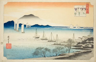 Retsu r Ning Sails at Yabase (Yabase no Kihan), fra serien "Eight ws of Omi" af Utagawa Hiroshige