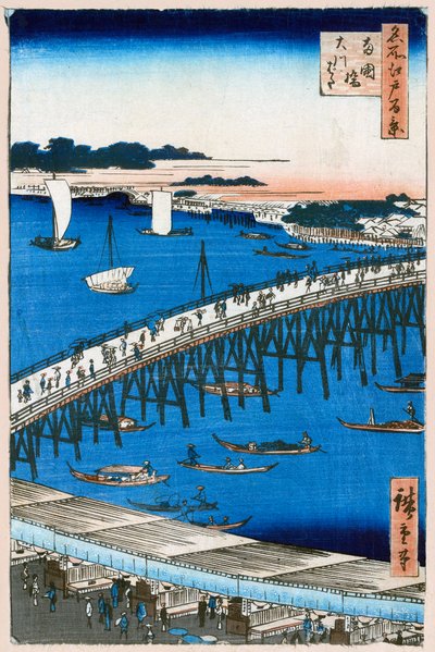 Flodbredden ved Ryogoku Bridge Et hundrede berømte udsigter over Edo, 1856-1858. af Utagawa Hiroshige