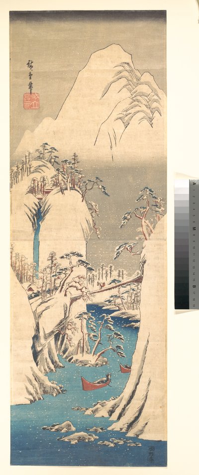 Flussschlucht im Schnee af Utagawa Hiroshige