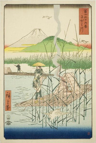Sagami River (Sagamigawa), fra serien "Thirty-six Views of Mount Fuji (Fuji sanjurokkei)" af Utagawa Hiroshige