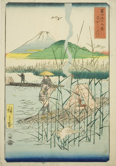Sagami River (Sagamigawa), fra serien "Thirty-six Views of Mount Fuji (Fuji sanjurokkei)" af Utagawa Hiroshige