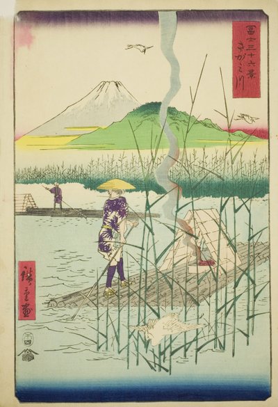 Sagami River (Sagamigawa), fra serien "Thirty-six Views of Mount Fuji (Fuji sanjurokkei)" af Utagawa Hiroshige