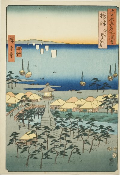 Settsu Project: Idemi Bea ch at Sumiyoshi (Settsu, Sumiyoshi Idemi no Hama), fra serienーOh d Proinses af Utagawa Hiroshige
