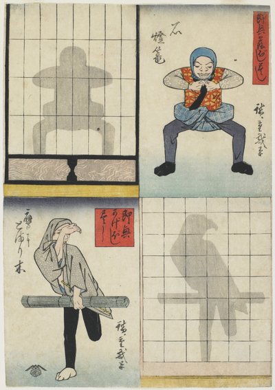 Shadow Figures of a Lantern and a Hawk, ca. 1842 (træblok i farver) af Utagawa Hiroshige