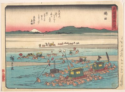 Shimada; Oigawa Shun-Gan, bredderne ved Ōi-floden af Utagawa Hiroshige