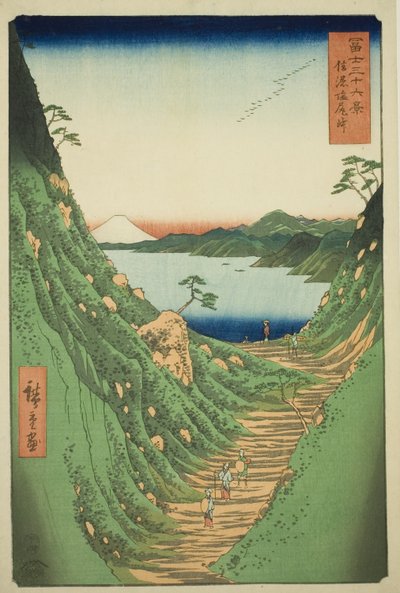 Shiojiri Pass i Shinano-provinsen (Shinano Shiojiri toge), fra serien "Seksogtredive udsigter over Mount Fuji (Fuji sanjurokkei)" af Utagawa Hiroshige