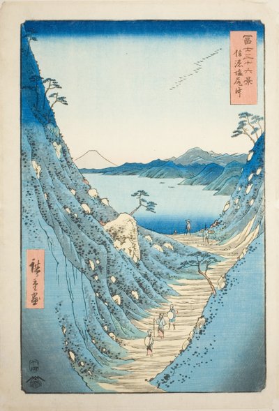 Shiojiri Pass i Shinano-provinsen (Shinano Shiojiri toge), fra serien "Thirty-six Views of Mount Fuji (Fuji sanjurokkei)" af Utagawa Hiroshige