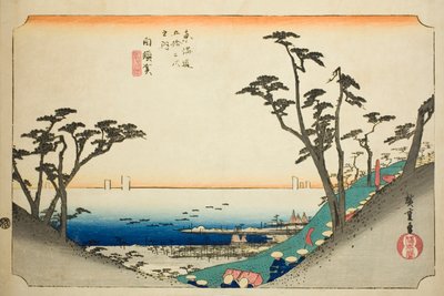 Shirasuka: View of Shiomi Slope (Shirasuka, Shiomizaka zu), fra serien "Fifty-three Stations of the Tokaido (Tokaido gojusan tsugi no uchi)," også kendt som Hoeido Tokaido af Utagawa Hiroshige