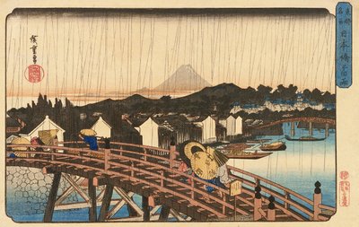 Brusebad ved Nihonbashi-broen, 1832-34 (træbloktryk i farver) af Utagawa Hiroshige