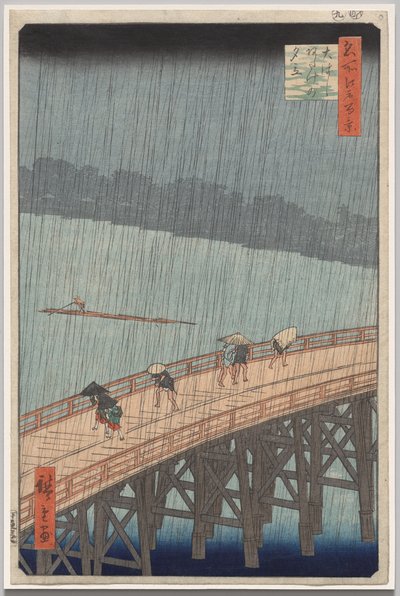 Sudden Shower over Shin-Ōhashi Bridge og Atake, fra serien One Hundred Famous Views of Edo af Utagawa Hiroshige