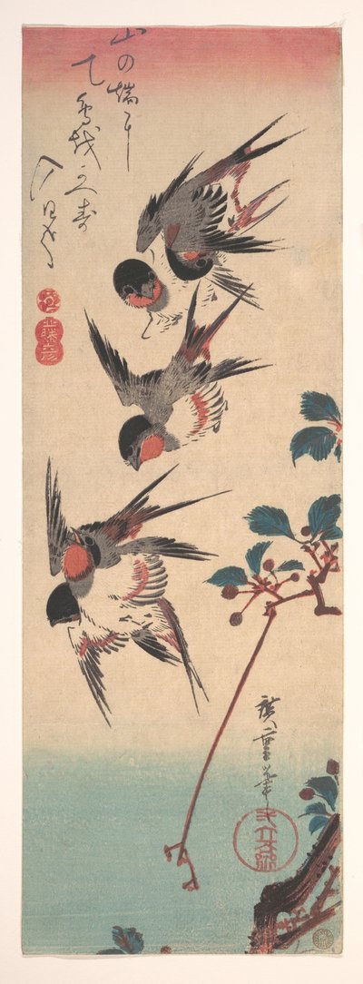 Schwalben und Wildkirsche af Utagawa Hiroshige