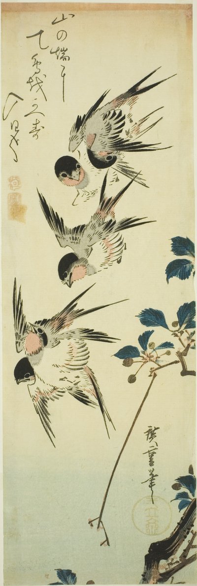 Svaler og blomstrende gren af Utagawa Hiroshige
