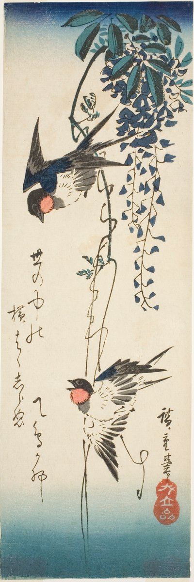 Svaler og blåregn af Utagawa Hiroshige