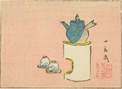 Tekande og kopper, udsnit af et ark fra en række unavngivne harimaze-tryk af Utagawa Hiroshige