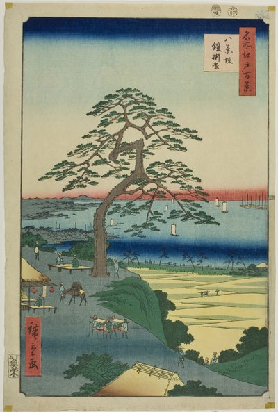 Det rustningshængende fyrretræ ved Hakkeizaka (Hakkeizaka Yoroikakematsu), fra serien "One Hundred Famous Views of Edo (Meisho Edo hyakkei)" af Utagawa Hiroshige