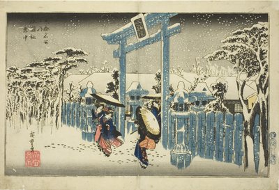 The Gion Shrine in Snow (Gionsha setchu), fra serien "Famous Places in Kyoto (Kyoto meisho no uchi)" af Utagawa Hiroshige
