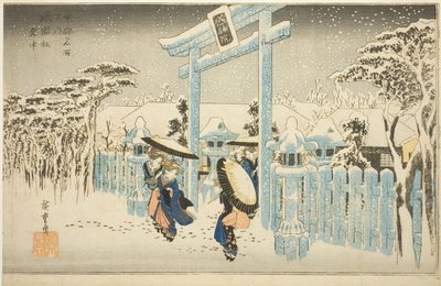 The Gion Temple in Snow (Gionsha setchu), fra serien "Famous Places in Kyoto (Kyoto meisho no uchi)" af Utagawa Hiroshige