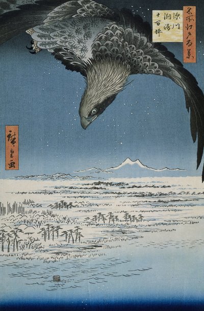 Jumantsubo-sletten i Susaki nær Fukagawa, 1857 (farvetræsnit) af Utagawa Hiroshige