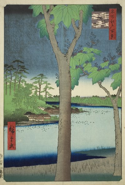 Te Paow nia Grove at Akasaka (Akasaka Kirihata), fra serien "Ridge for dre d Fa net s view ws of Edo (One hundred famous views of Edo)" af Utagawa Hiroshige