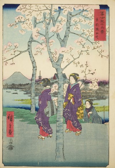 Sumida-dæmningen i den østlige hovedstad (Toto Sumida-zutsumi), fra serien "Seksogtredive udsigter over Mount Fuji (Fuji sanjurokkei)" af Utagawa Hiroshige