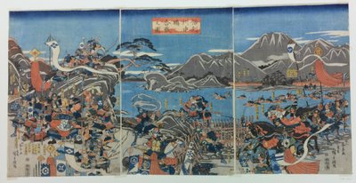 Slaget ved Kawanakajima i Shinano-provinsen. af Utagawa Hiroshige