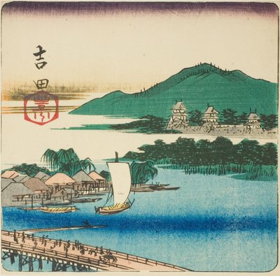 Toyo River ved Yoshida (Yoshida, Toyokawa), sektion af et ark fra serien "Cutouts of the Fifty-tre Stations (Gojusan tsugi harimaze)" af Utagawa Hiroshige