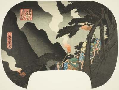 At rejse om natten i Hakone-bjergene på grænsen mellem Izu og Sagami-provinserne (Zuso Hakone-yama yako no zu), fra serien "Famous Places in the Various Provinces (Shokoku meisho)" af Utagawa Hiroshige