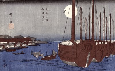 Tsukudajima-øen og Fukagawa-distriktet under fuldmåne, fra serien 