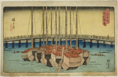 Udsigt over Eitai Bridge (tegning af Eitai Bridge), fra tee-serien "Fa network s Pa back s member Edo (ting berømt sted)" af Utagawa Hiroshige