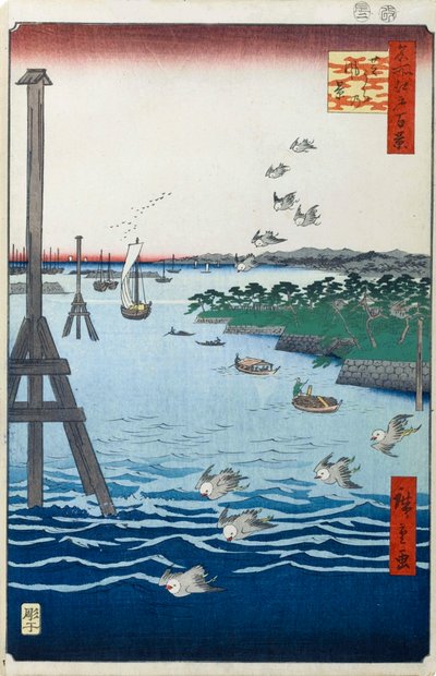 Udsigt over Shiba-kysten Et hundrede berømte udsigter over Edo, 1856-1858. af Utagawa Hiroshige