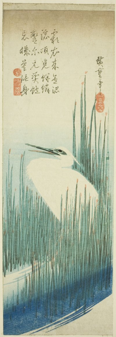 Hvid hejre og børster af Utagawa Hiroshige