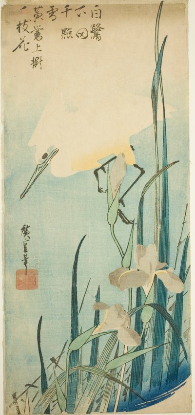 Hvid hejre og iris af Utagawa Hiroshige
