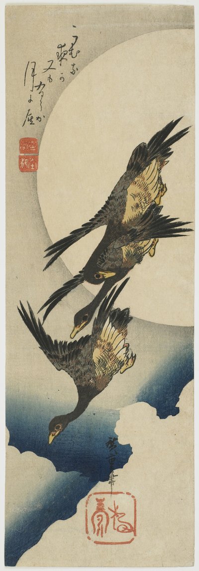 Vilde gæs på tværs af månen, 1834-39 (træbloktryk i farver) af Utagawa Hiroshige