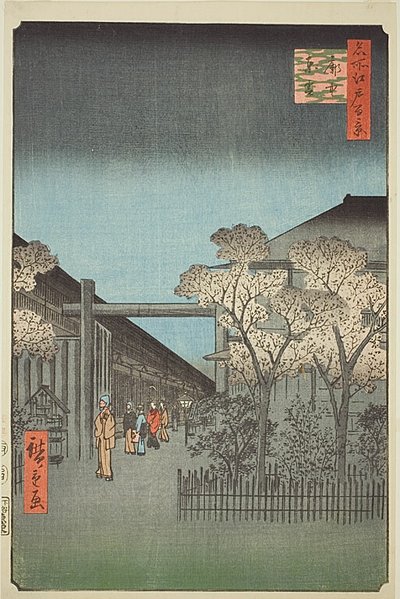 Yoshiwara Licensed Quarters at Dawn (Kakuchu shinonome), nr. 38 fra serien "One Hundred Famous Views of Edo (Meisho Edo hyakkei)" af Utagawa Hiroshige