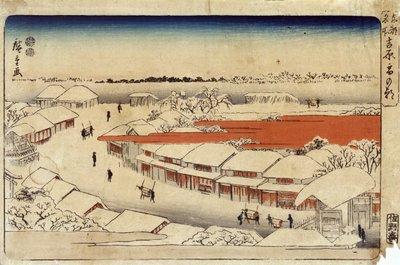 Yoshiwara Yuki no Asa, 1850 (farvet træsnit) (farvet træsnit) af Utagawa Hiroshige