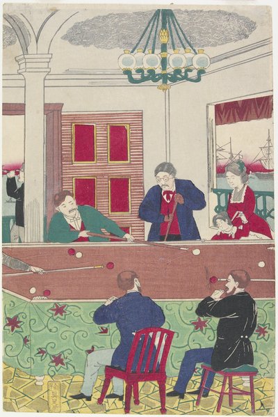 Udlændinge ved Billiard Game, slutningen af det 19. århundrede af Utagawa Hiroshige III