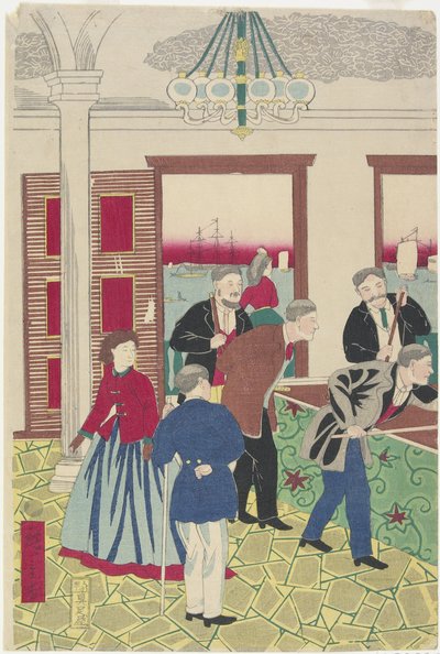 Udlændinge ved Billiard Game, slutningen af det 19. århundrede af Utagawa Hiroshige III