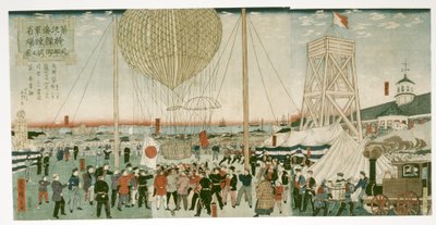Japansk flåde tester en luftballon i Tsukiji af Utagawa Hiroshige III