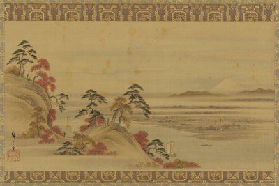 Flodlandskab: rødt løv og Fuji-bjerget, Edo-perioden, midten af det 19. århundrede. af Utagawa Hiroshige II